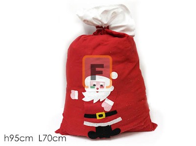 Sacco regali di Babbo Natale, rosso con decori natalizi cm. 70x h. 95